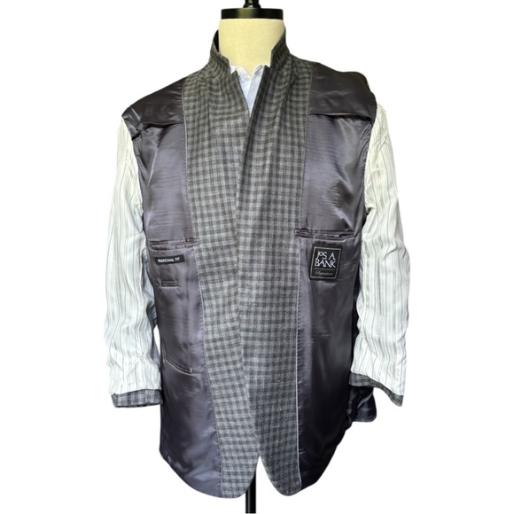 Jos. A. Bank gray check plaid wool silk linen blend notched lapel blazer | 43R - Picture 7 of 14